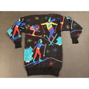 Rare Demetre Vintage 100% Wool Ski Apres Sweater Dress Large All Over Design